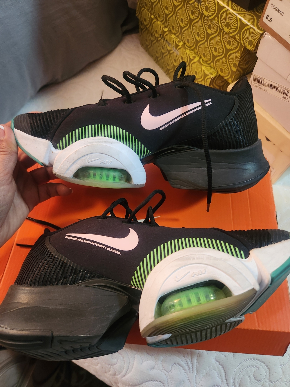 Nike Kids Black Sneakers with White Swoosh and Neon Green Accents